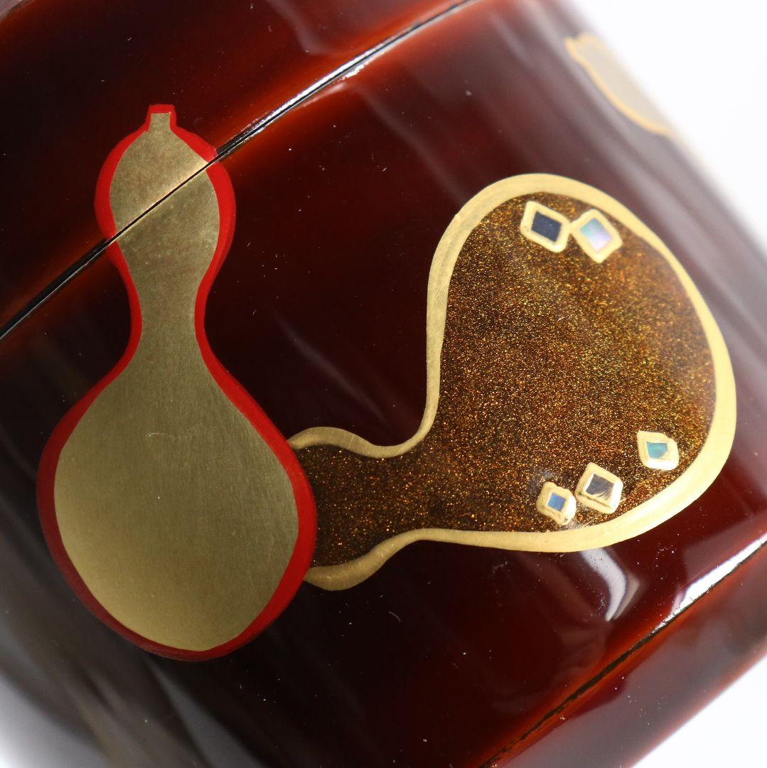 中村香鳳作 六瓢蒔絵 溜塗 雪吹棗 薄茶器 茶道具 共箱　V940