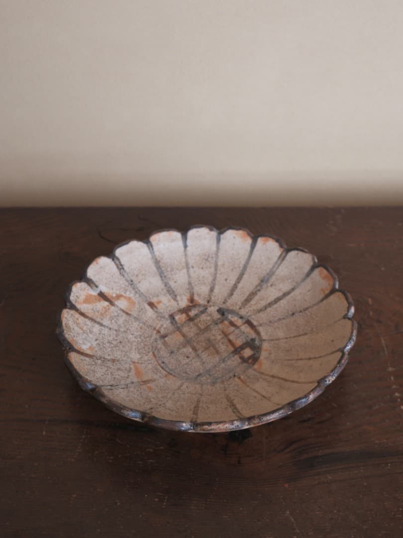 菊文皿　鉄絵　鉢　菓子器　陶磁工芸　箱付　Q1311