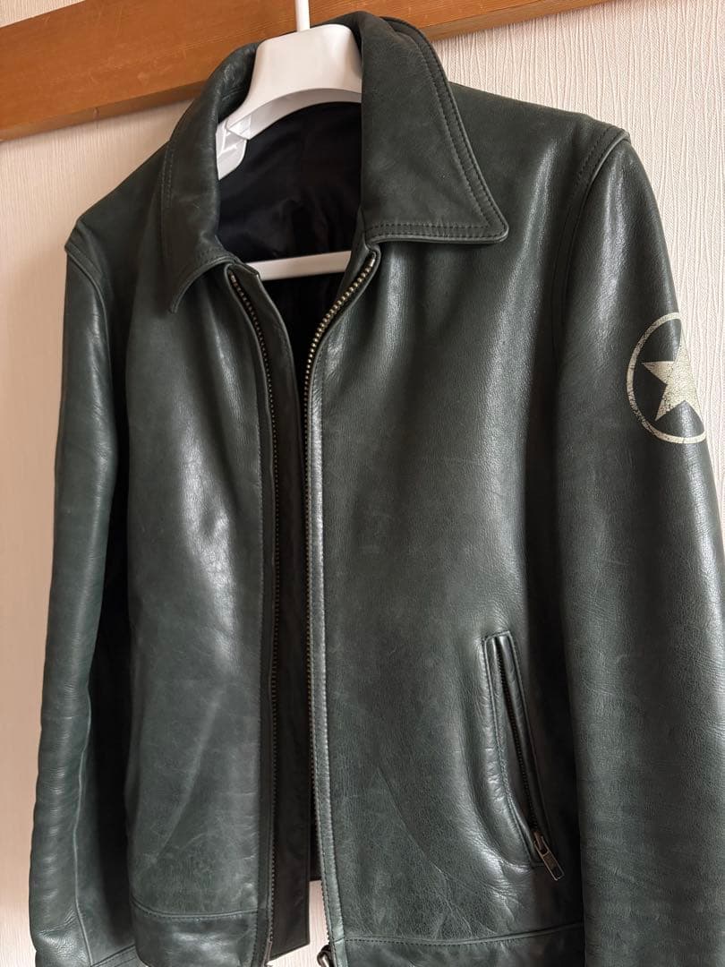 希少カラー 291295=HOMME カウハイド シングルライダース グリーン