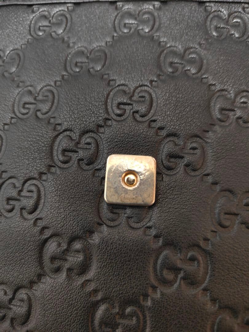 極美品 グッチ ショルダーバッグ GG柄 シマレザー 黒 クロスボディバッグ