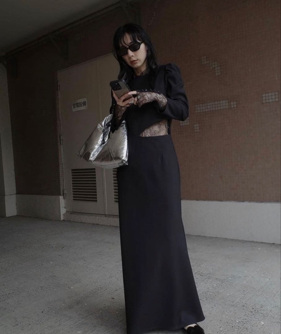 Ameri VINTAGE　HOLE SPANGLE LACE DRESS