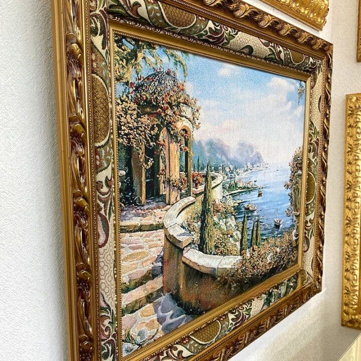 絵画　風景画　フランス・ゴブラン織り使用　良質キャンバス　豪華　金枠　額絵