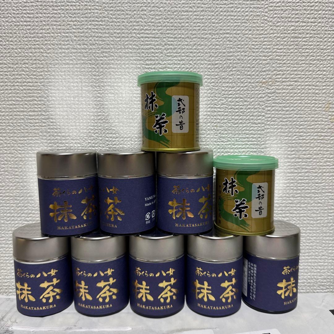 抹茶セット: 八女抹茶20g*8缶　＆　式部の昔30g* 2缶