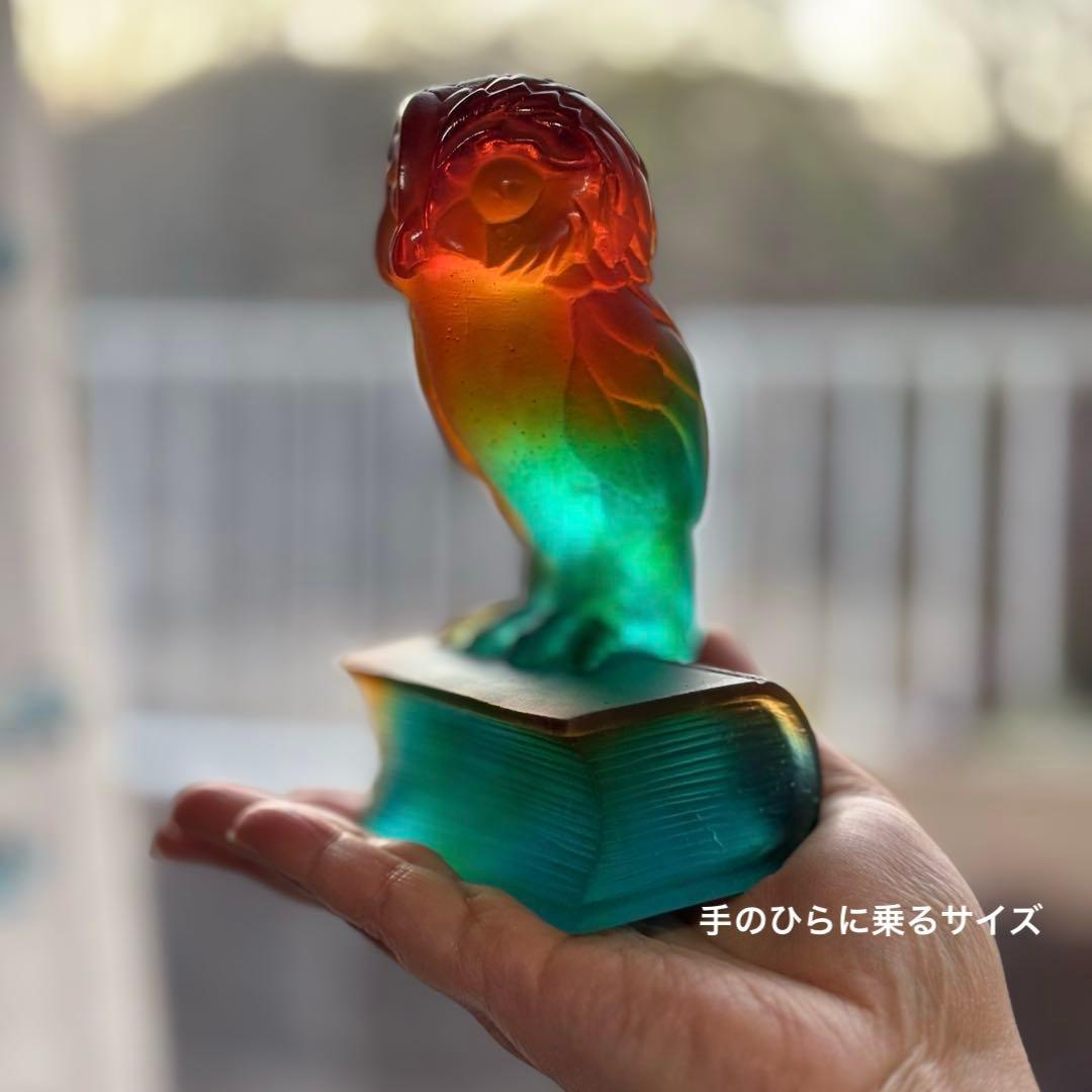 フクロウ 置物 クリスタルガラス ドームフランス オブジェ パートドヴェール