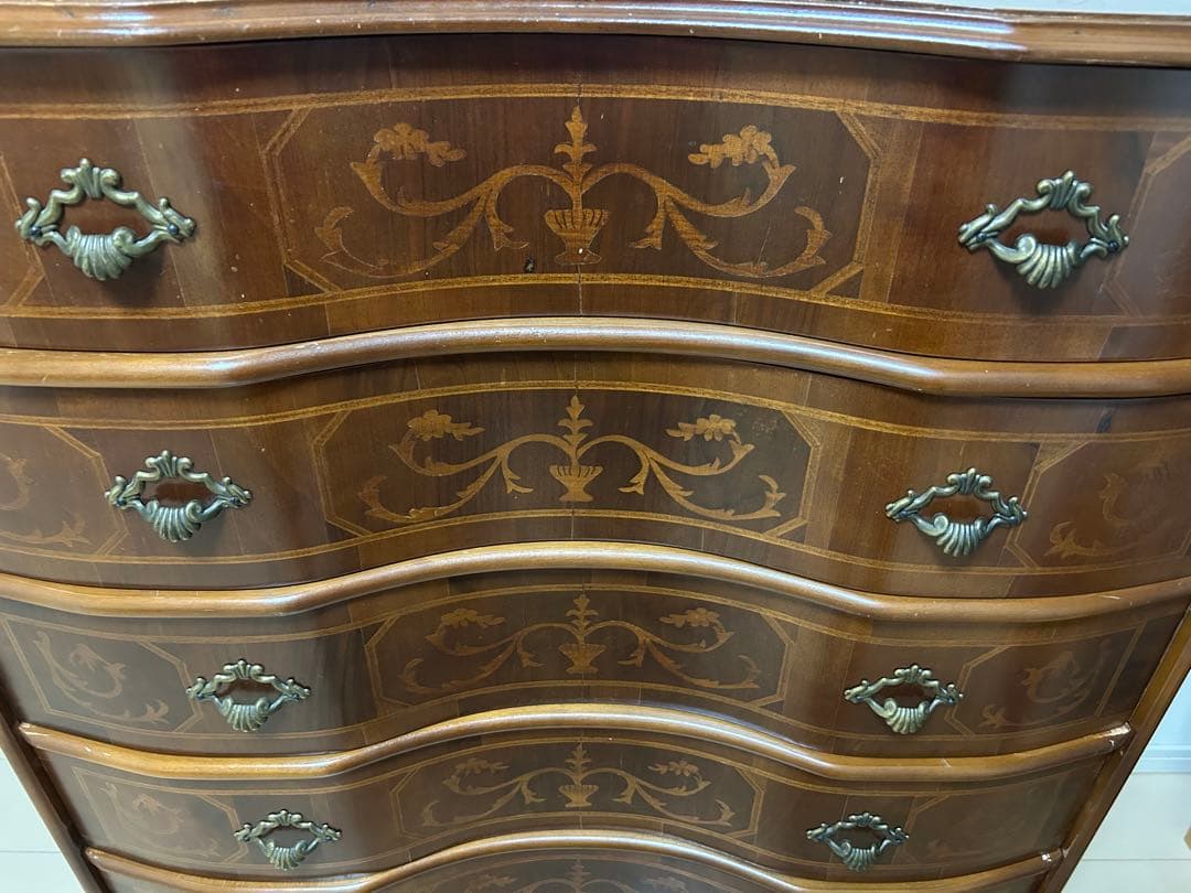 ソ*ト様 インレイ 5段 チェスト 猫脚 ドロワー 棚 アンティーク風