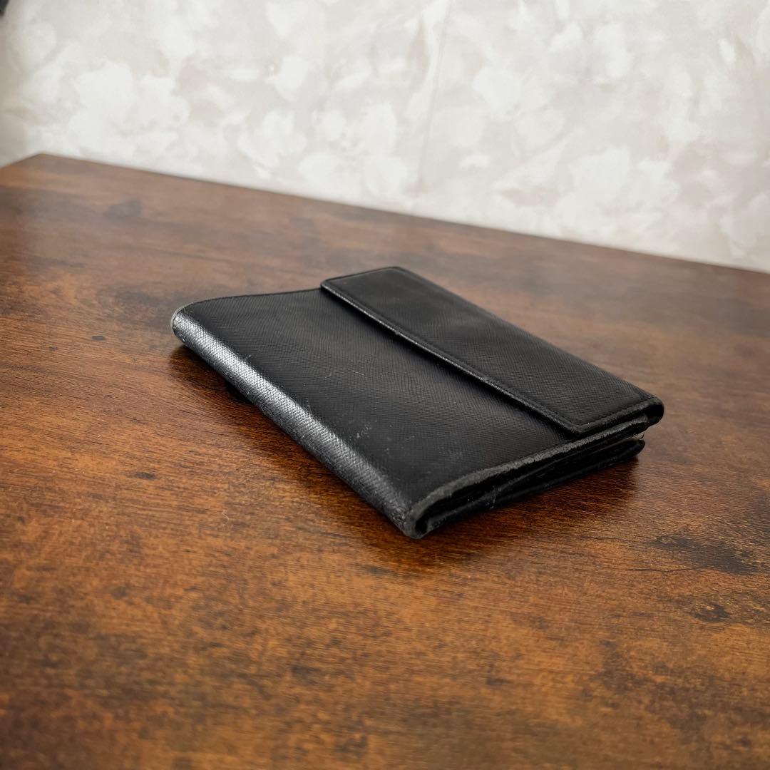 PRADA プラダ サフィアーノ レザー がま口 ミニ財布 三つ折り財布 黒