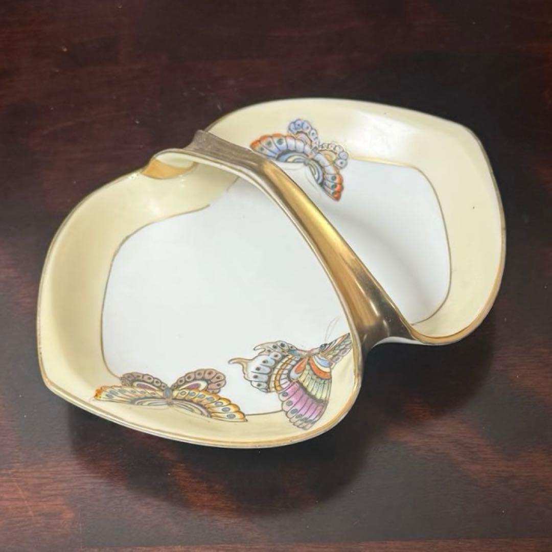 【100年モノ】オールドノリタケ センターハンドル皿 蝶文 M-NIPPON印