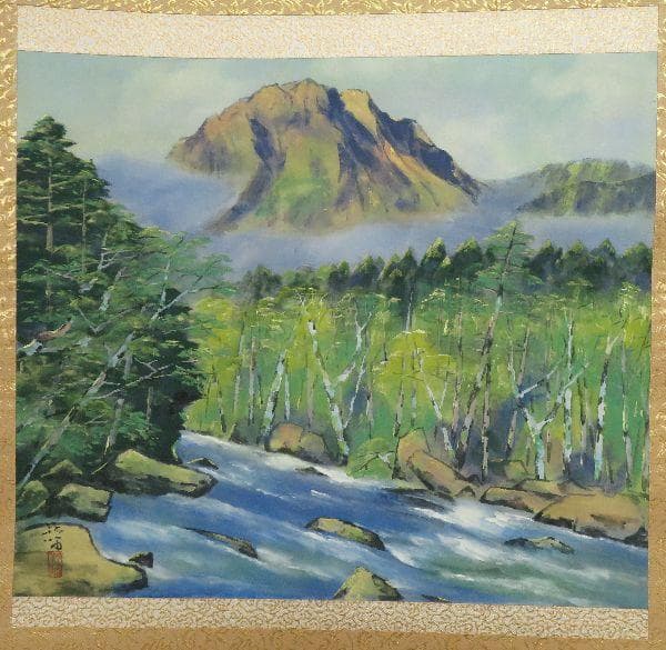 掛軸　浜孤嘯　『焼岳』　共箱　二重箱　太巻　【夏の掛軸】