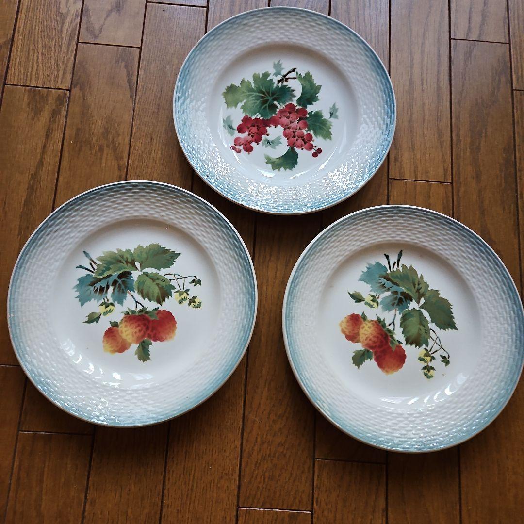 フルーツ柄デザートプレート3枚セット　サンタマン製　フランス蚤の市