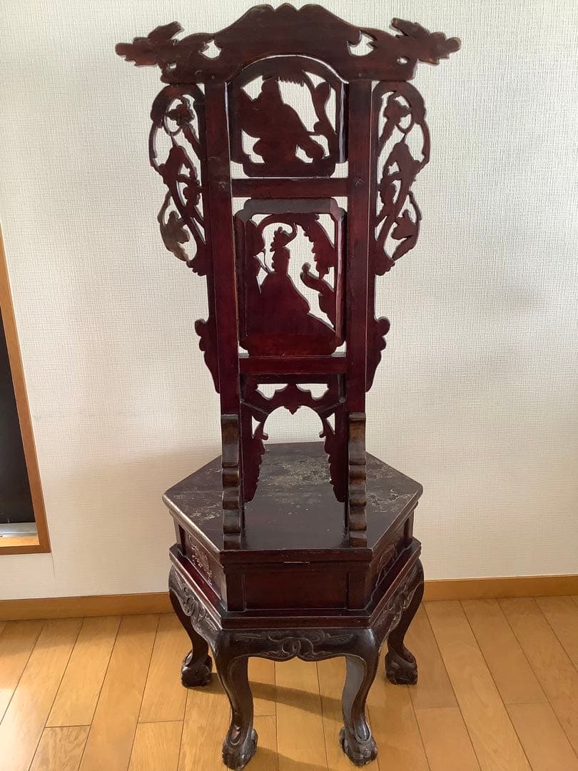 アンティーク中国家具 猫脚椅子 花台 古家具 ディスプレイ シノワズリ 希少風水