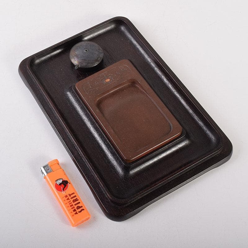 中国　書道具　端渓硯　水孟　唐木箱　M　R7819