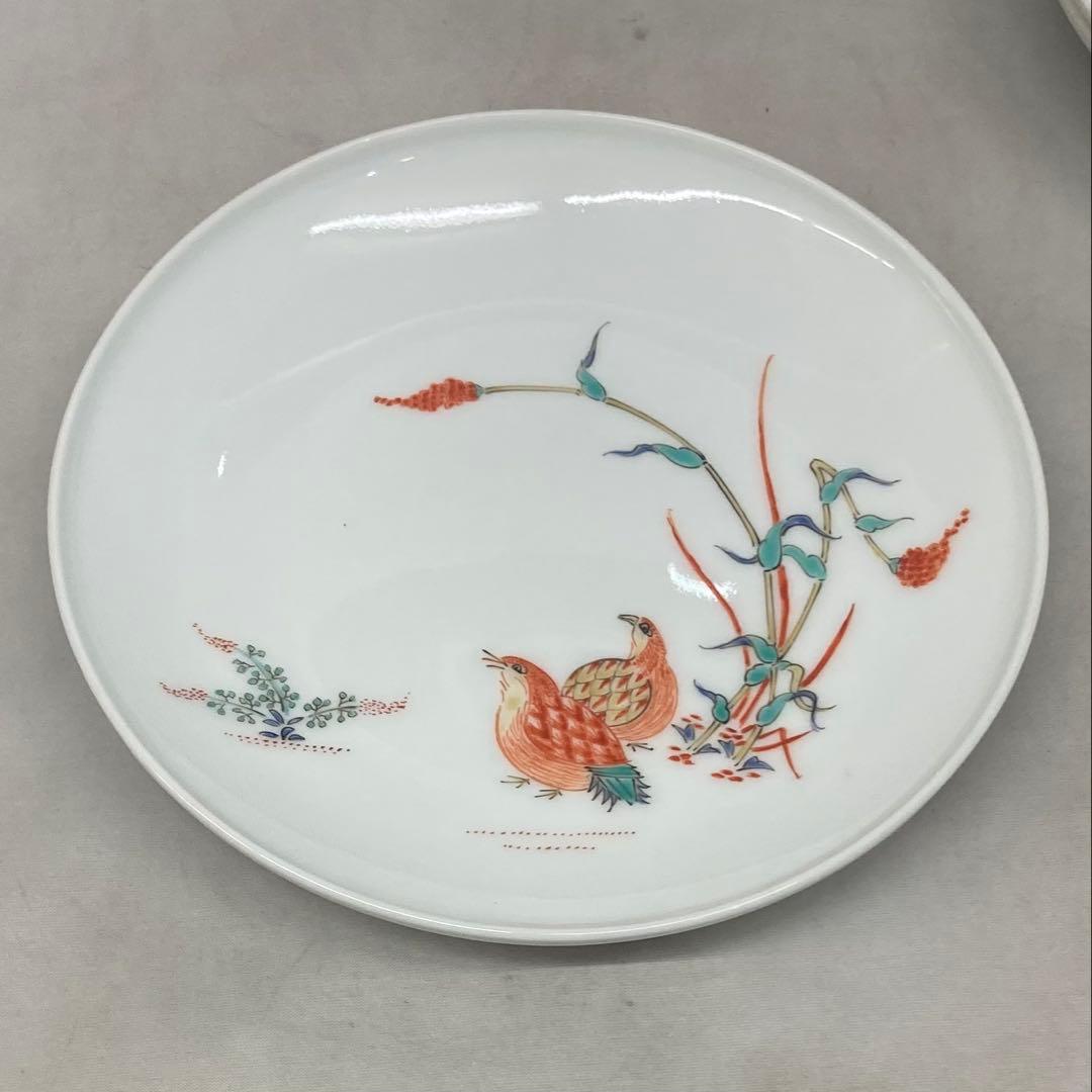 B489b「錦 粟鶉文　皿」5枚　十三代酒井田柿右衛門作　共箱　銘々皿　茶道具