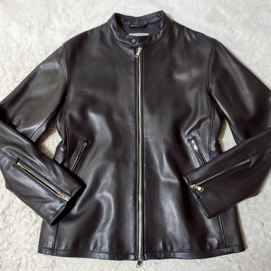 美品✨ ユナイテッドアローズ ラムレザー シングルライダース 羊革 黒 XL