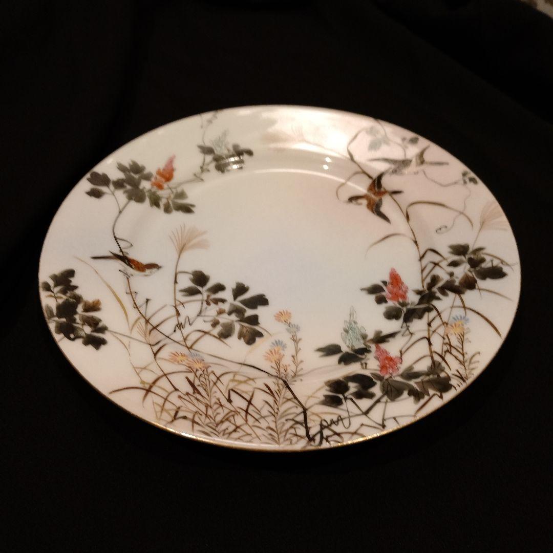 明治期　横浜焼　井村彦次郎　雀　皿　骨董　里帰り　輸出品