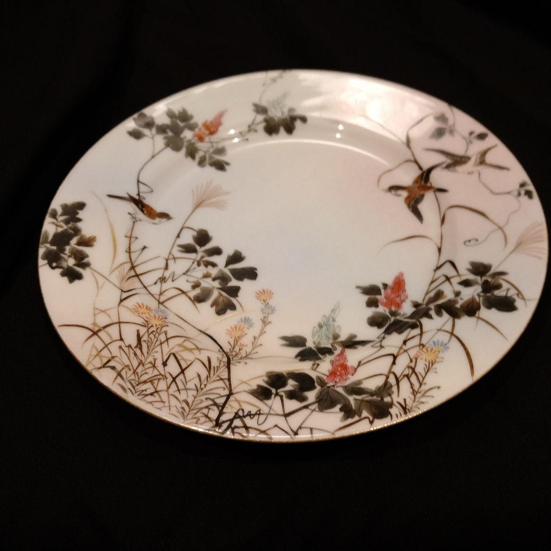 明治期　横浜焼　井村彦次郎　雀　皿　骨董　里帰り　輸出品