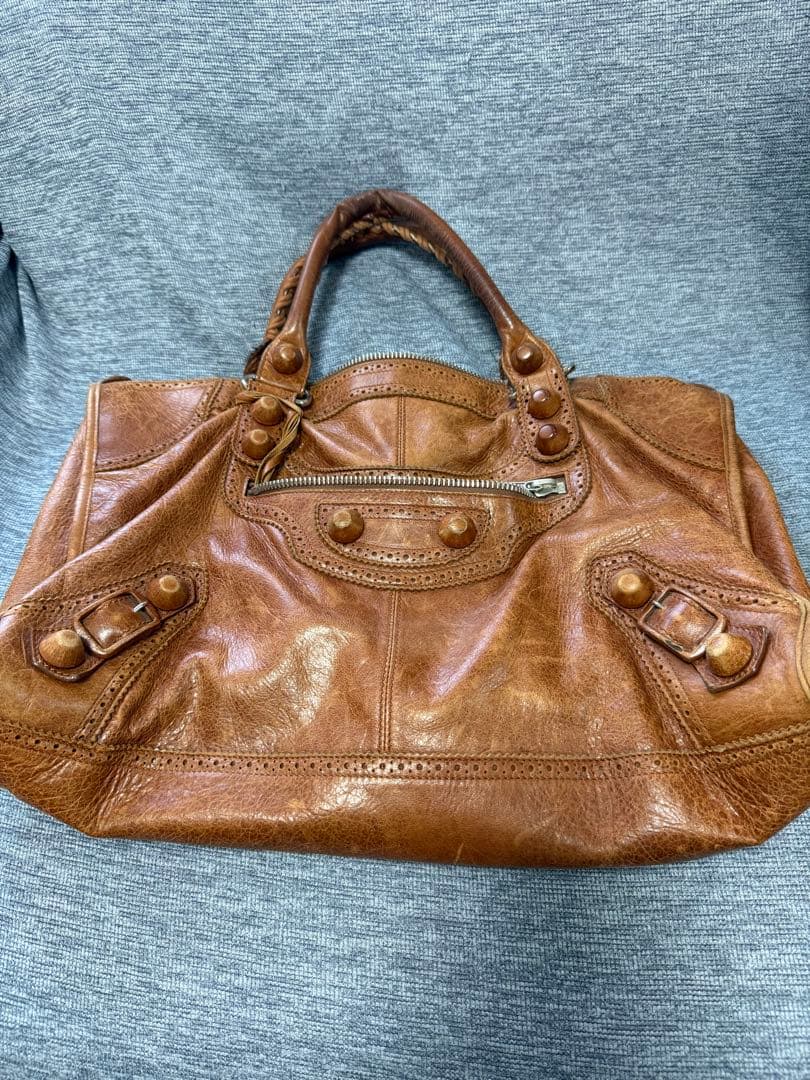 【mx品】BALENCIAGA ブラウンレザー ハンドバッグ