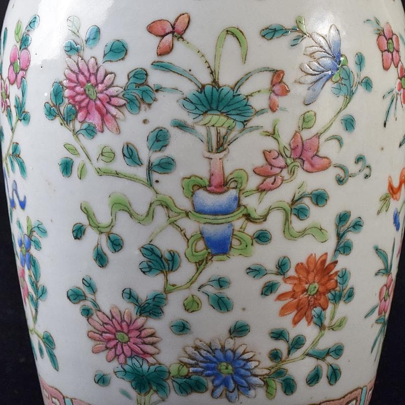 中国　南京　粉彩　花文瓶　時代箱付　M　R8180