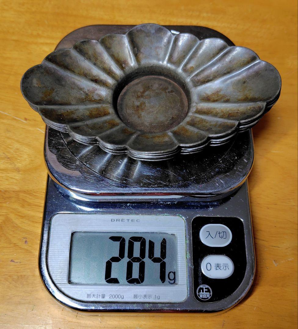 茶道具 古錫 茶托 五客 約 284g 煎茶道具 中古 アンティーク