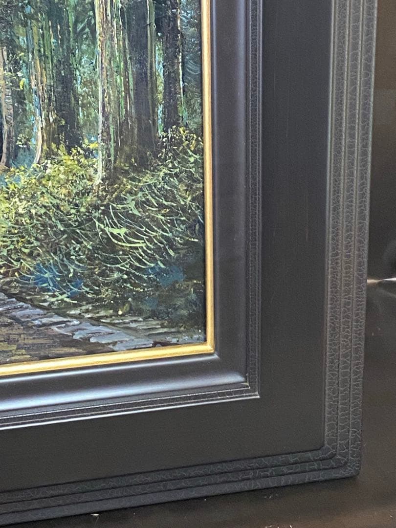 油彩画　【沖津信也】　【道】　日光杉並木　F6号　リアリズム肉筆　油絵　山形県