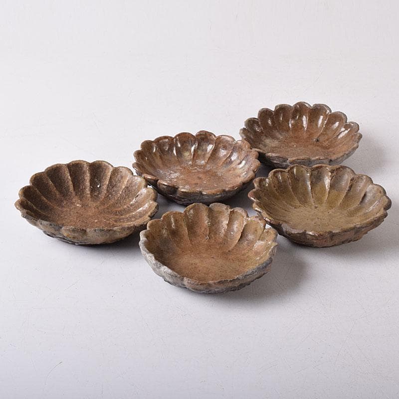 和食器　備前焼　古備前　波千鳥文　手塩皿　五客　C　R8360