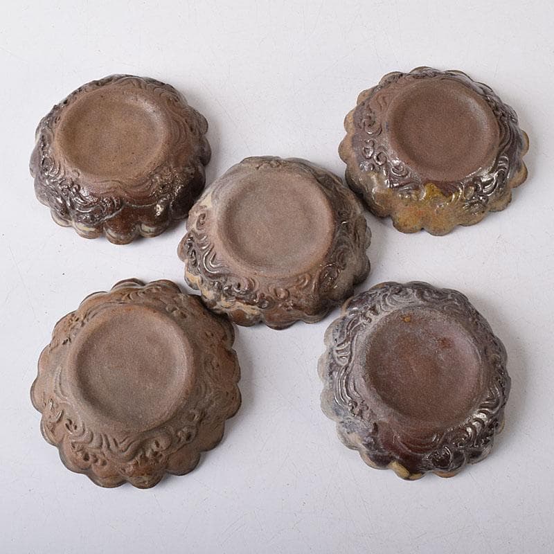 和食器　備前焼　古備前　波千鳥文　手塩皿　五客　C　R8360