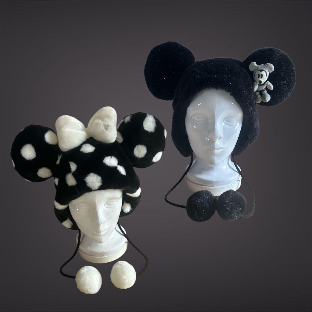 ディズニー　ファンキャップ　ミッキー　ミニー　ラメ　黒　ドッド　ビジュ　ペア