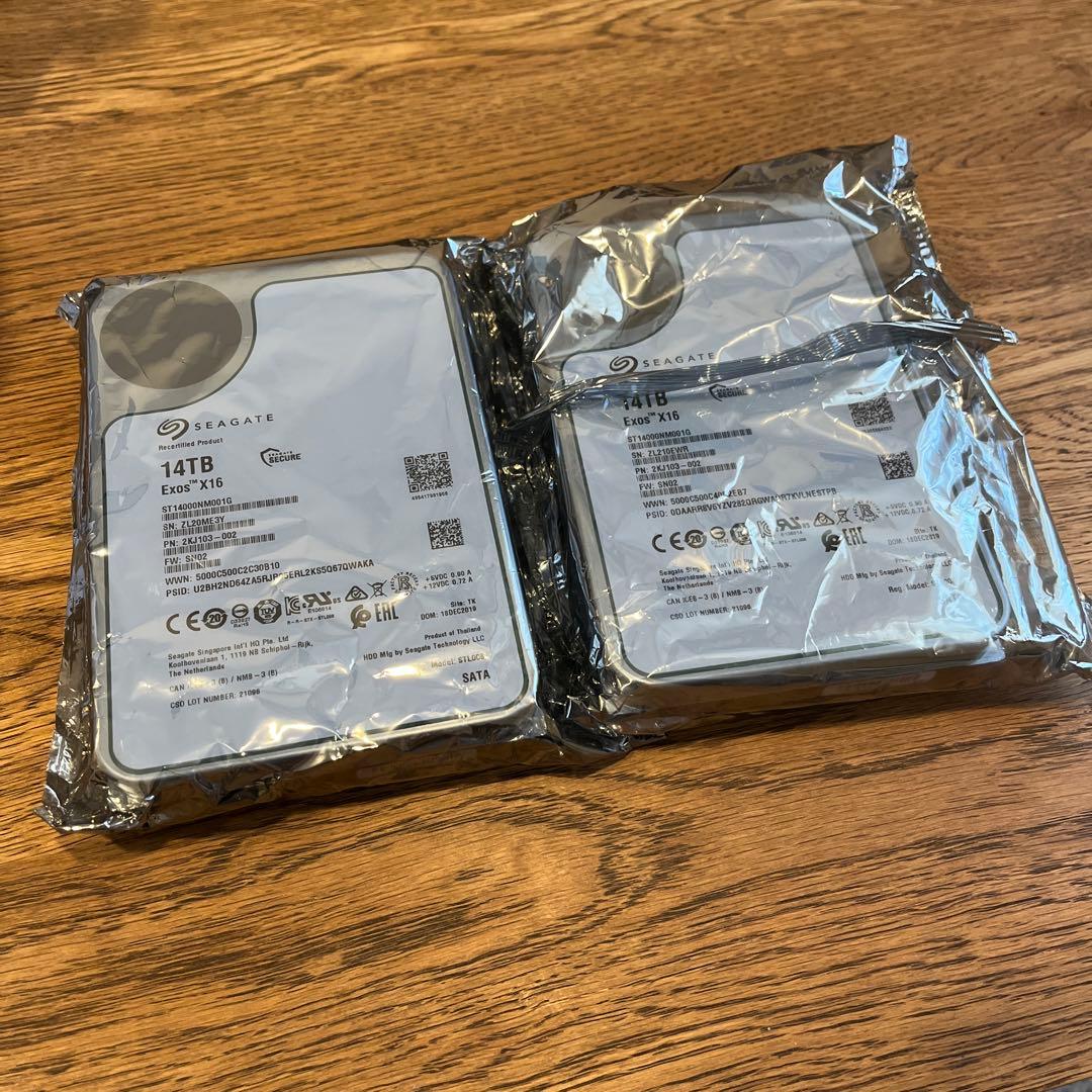 整備済み品 Seagate Exos X16 14TB HDD 2台セット
