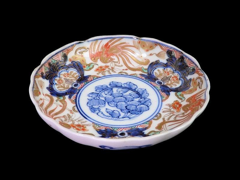 古伊万里　色絵　鳳凰に牡丹の図　４寸皿　５客　C381AS-CZc