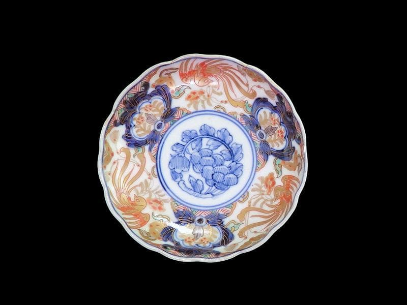 古伊万里　色絵　鳳凰に牡丹の図　４寸皿　５客　C381AS-CZc