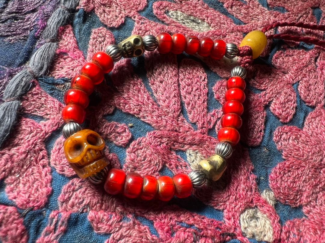 アンティークカパーラボーンビーズのブレスレット　強力護符　ハンドメイド