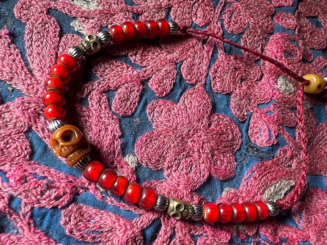 アンティークカパーラボーンビーズのブレスレット　強力護符　ハンドメイド