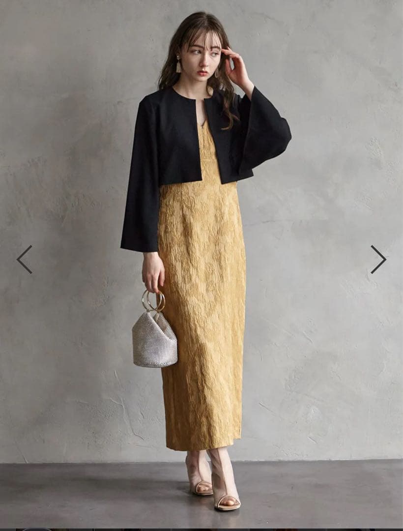 チュールブラウス付きジャカードIラインドレス