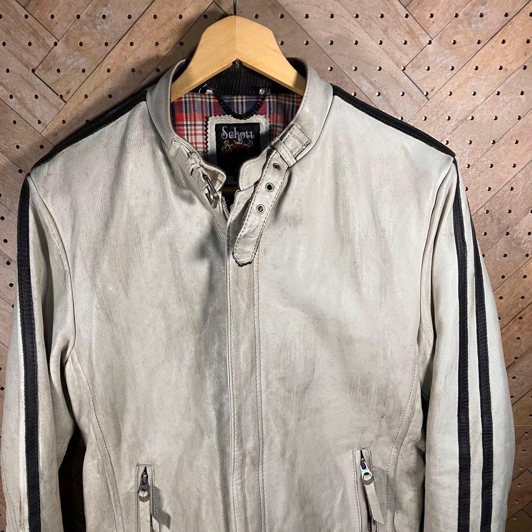 Schott ショット シングルライダース M 牛革 黒ライン 気合いの本格派！