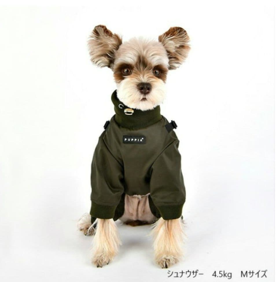 Puppia 犬 服 ハーネス一体型 オールインワンコート 背開き M 防寒着