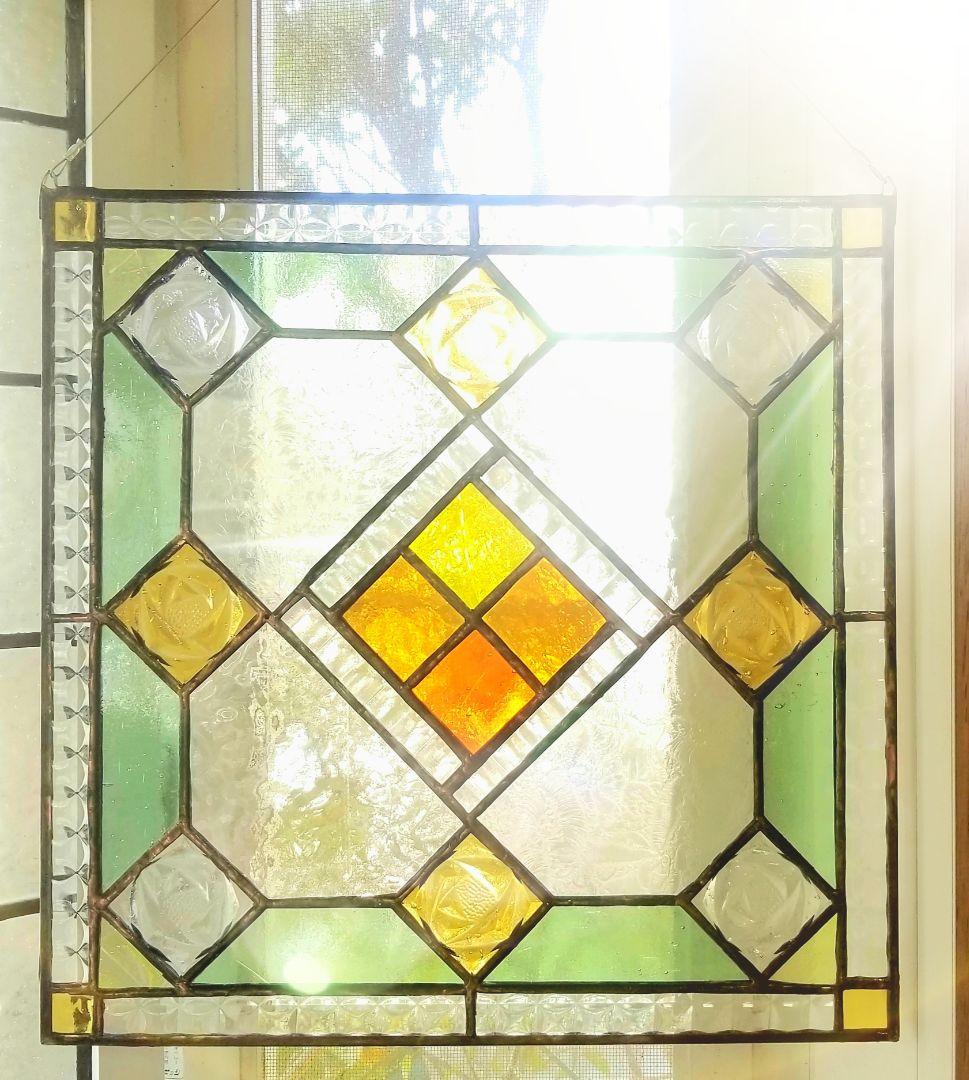 ステンドグラス アンティーク調パネル　ローズガラス使用