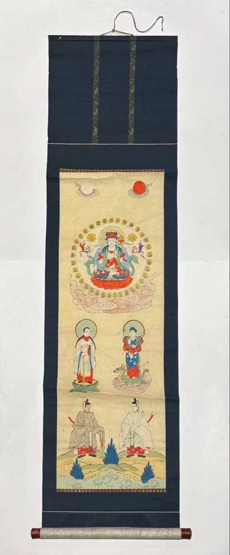 「虚空蔵菩薩他 彩色木版画掛軸」明治期頃 一幅|仏画 仏教美術 木版刷り