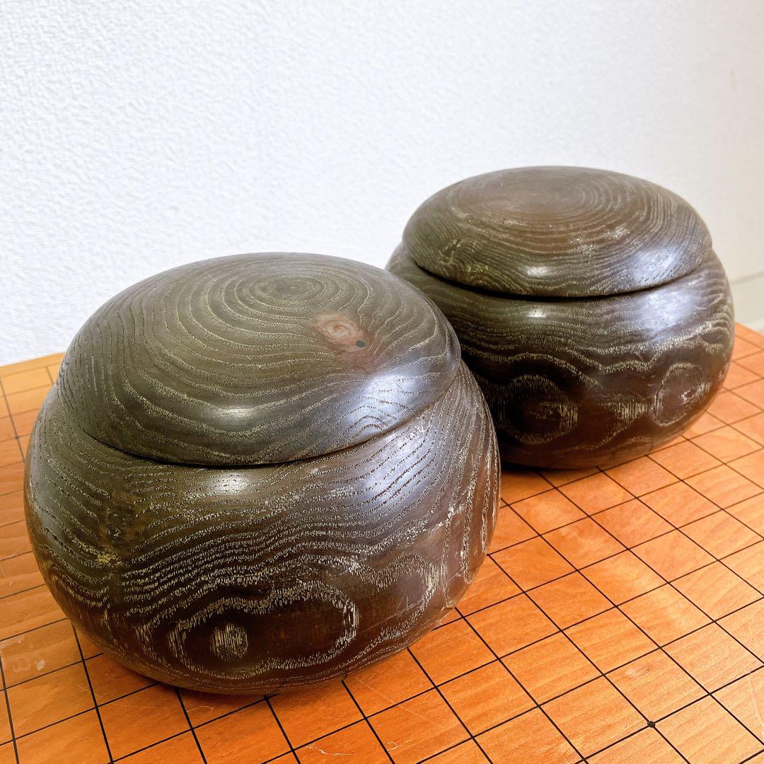 高級 囲碁版 セット へそあり 板目木表 昭和52年 レトロ 蛤石 那智黒石