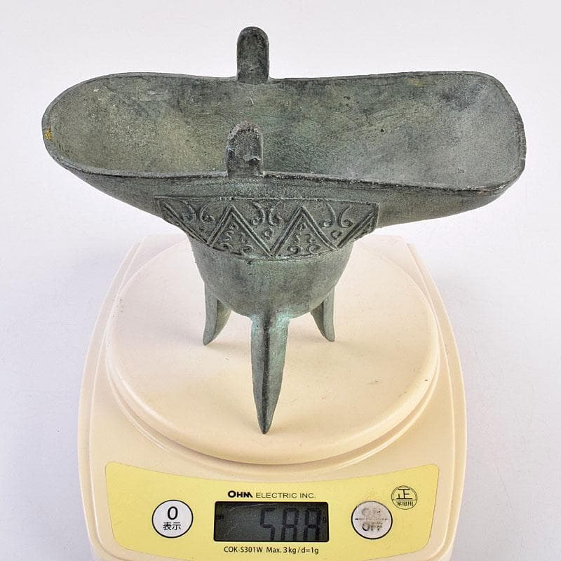 中国　古銅青銅　饕餮文爵　V　R8942