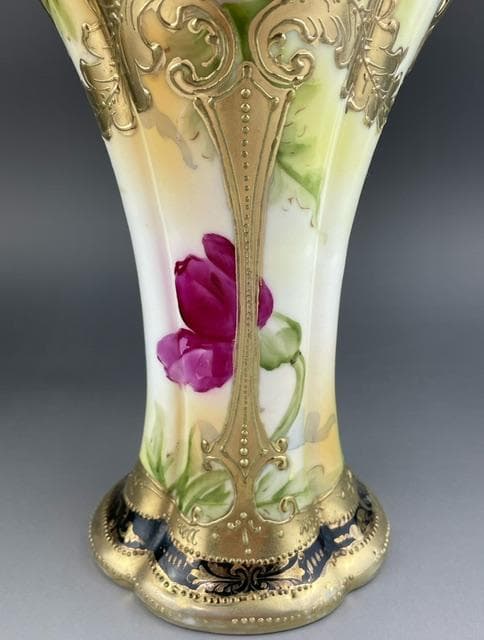 【大型】オールドニッポン 約30㎝ 芥子紋花瓶 アールヌーボー 金盛り ポピー