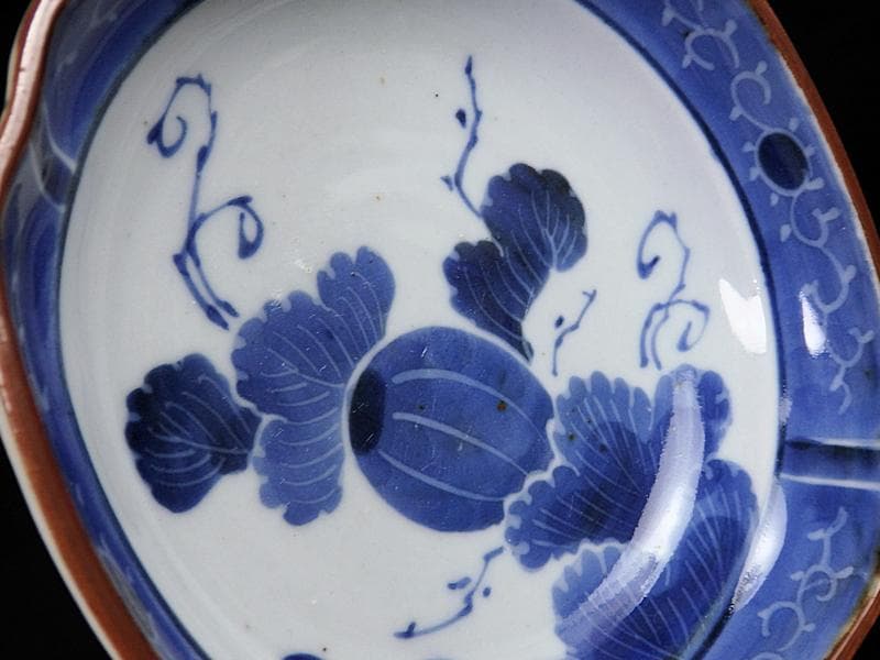 古伊万里　染付　墨弾き　瓜の図　膾皿　5客　C746AS-CEs