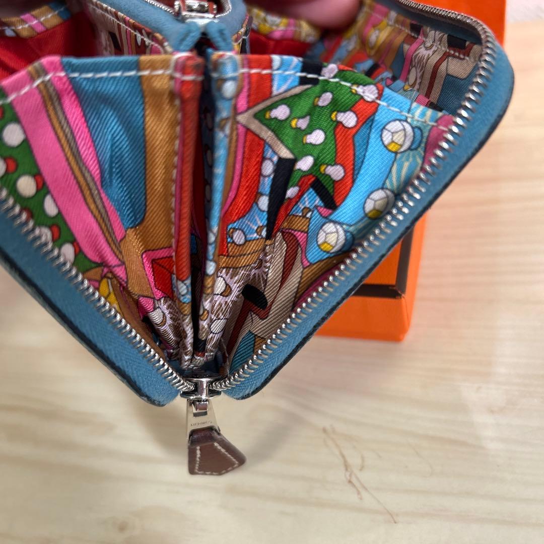 HERMES シルクインコンパクトウォレットブルー系　正規品