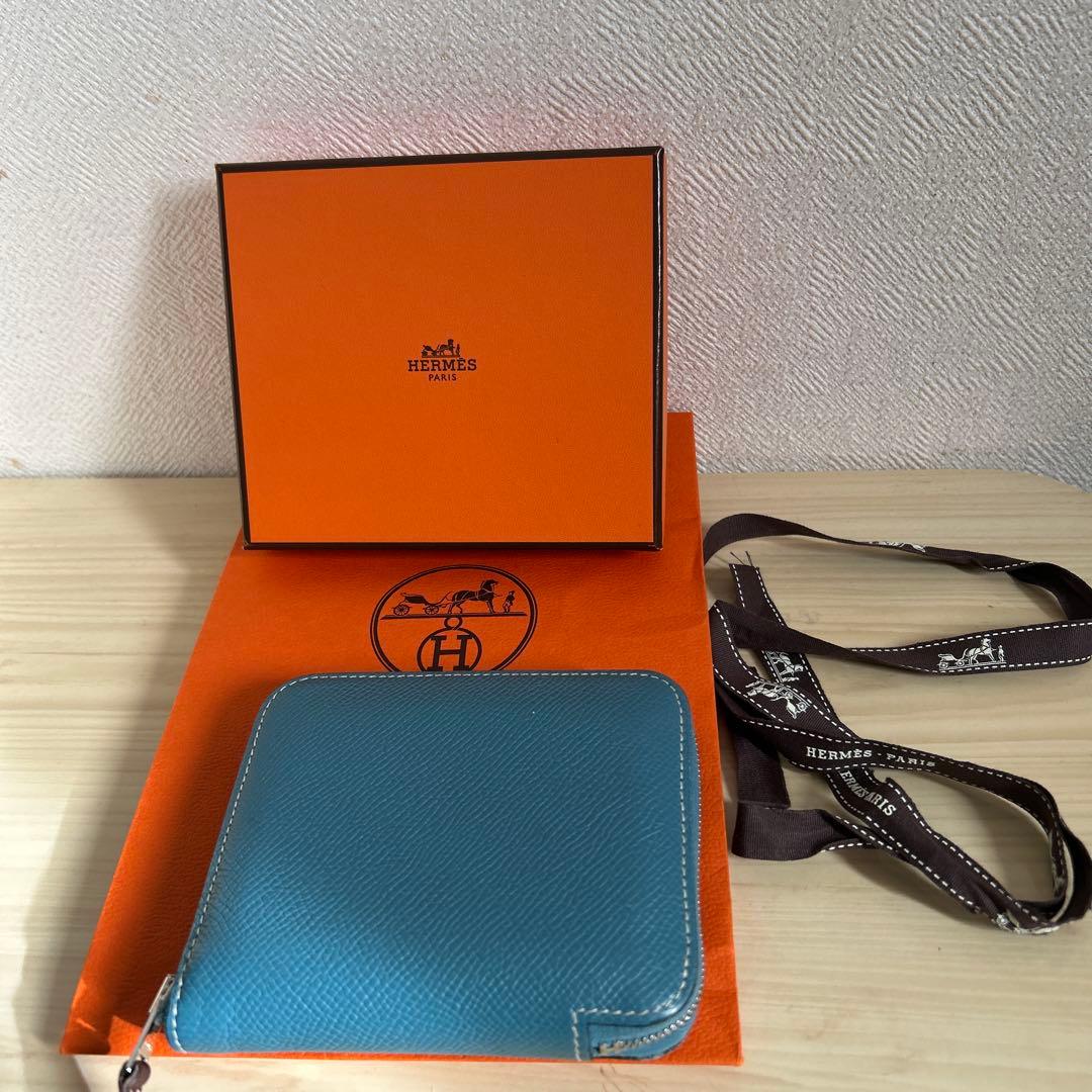 HERMES シルクインコンパクトウォレットブルー系　正規品