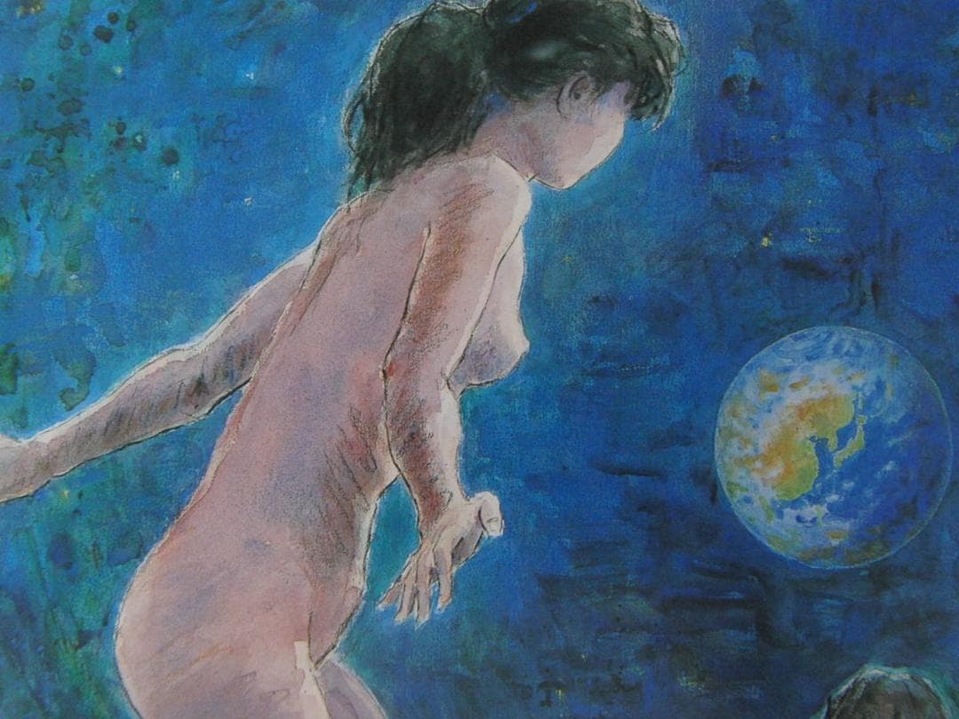 真壁輝男、【かけがえなきもの】、希少な額装用画集より、新品額装付、状態良好