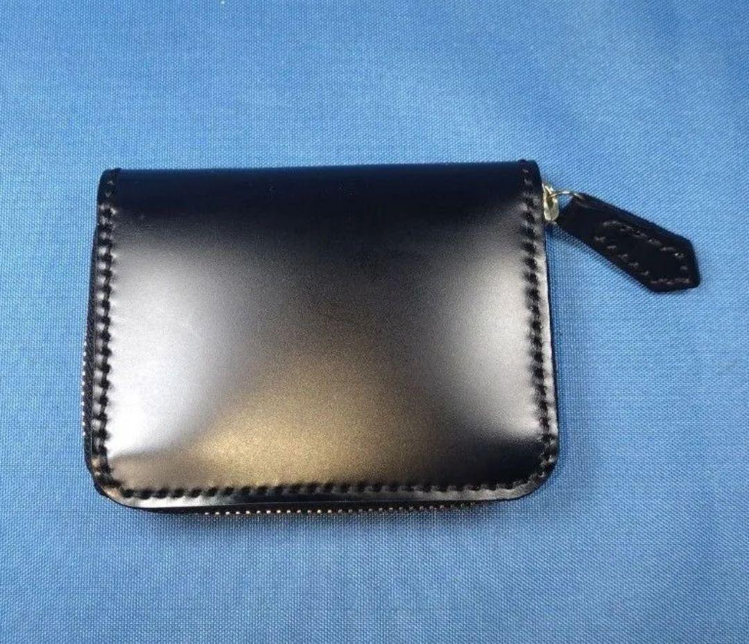 レザークラフト コードバン★HG 馬革 使い易いコンパクト小銭入れ 黒色写真現品