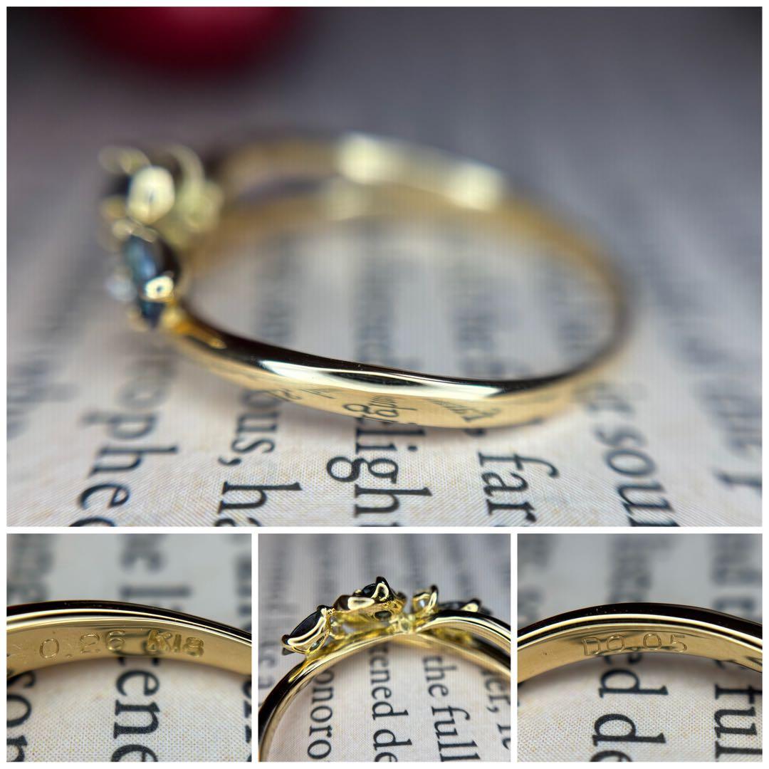 天然非加熱アレキサンドライト ダイヤモンド リング 計0.31ct K18