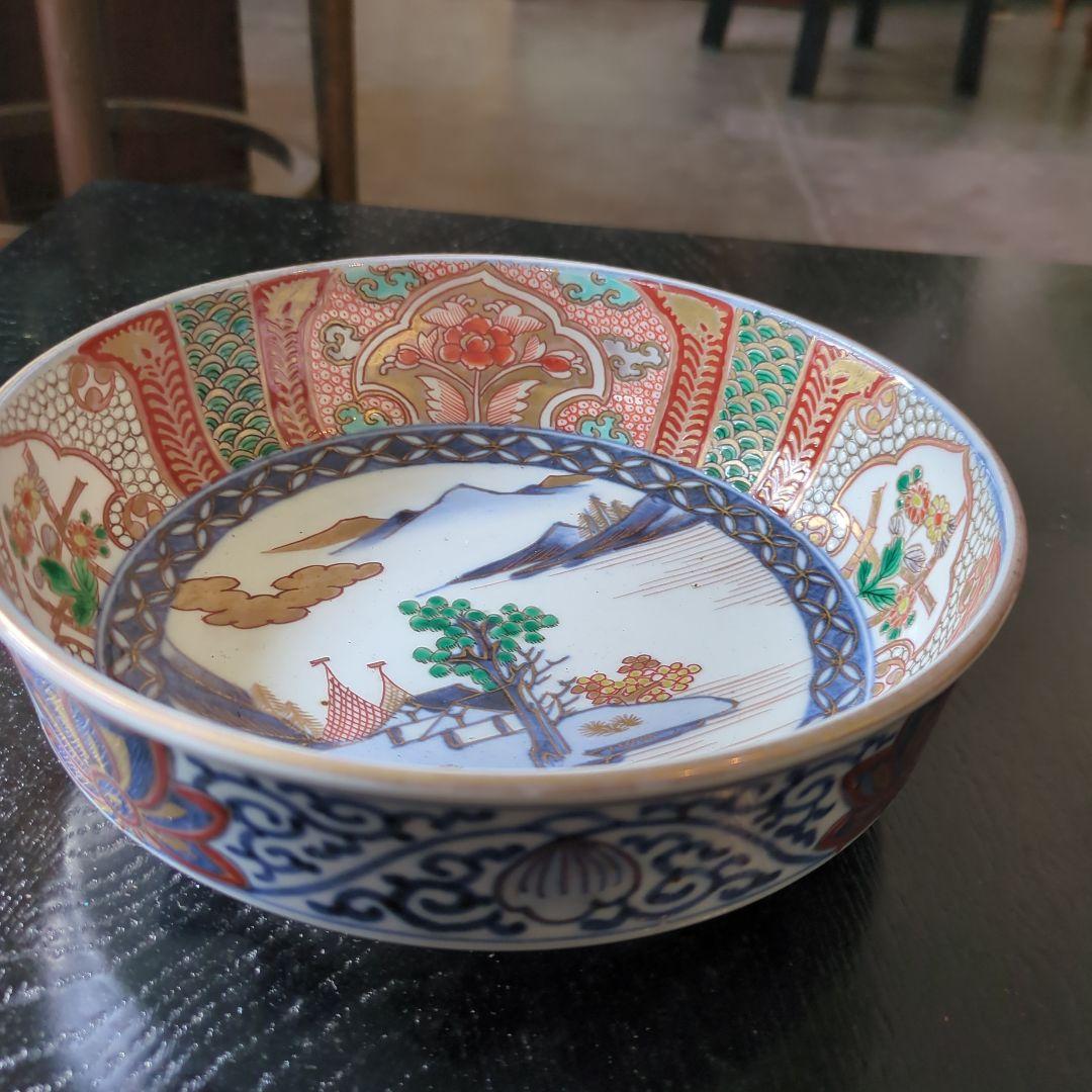 骨董　古伊万里　鉢　③　染錦　器　陶器　盛鉢　二重高台　伊万里