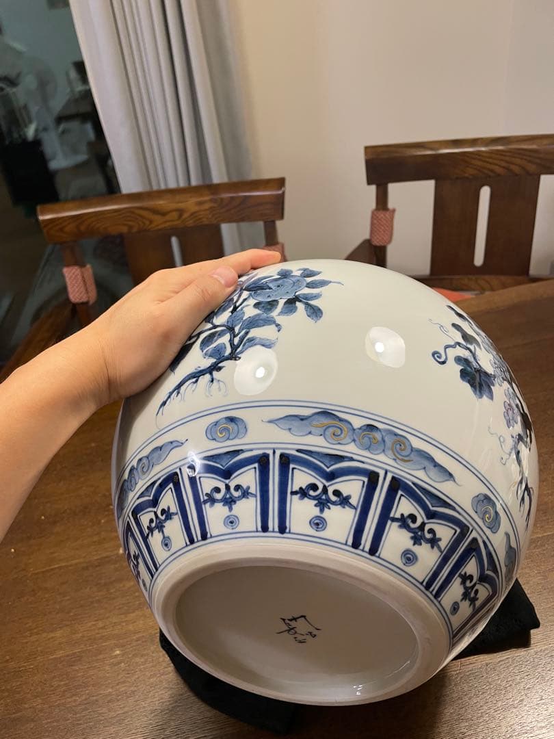 人間国宝 山本長左 九谷焼 染付 花瓶 藍九谷 宮内庁御用達 花器 花生 壷