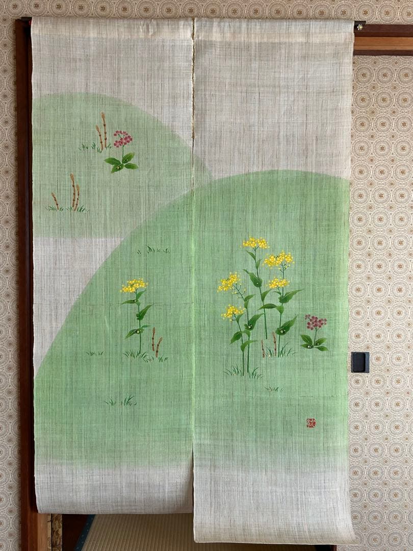 手描手染のれん「春の訪れ　若草」小川光章新品