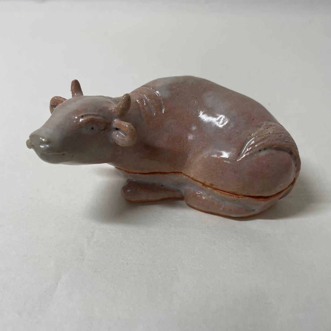 FD40⑦ 萩焼　岡田裕作　萩干支香合　「丑」 共箱