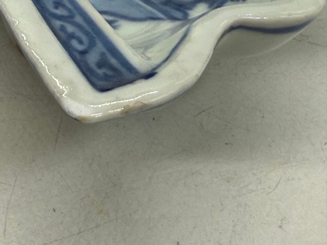 古染　半開き扇子型向付5点　山水人物紋　足付　送料込み251002